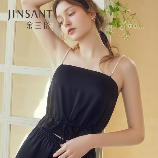 金三塔真丝睡衣套女时尚休闲珍珠吊带短裤两件套居家睡衣家居服  YSFCA499 商品图1