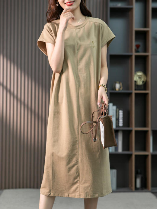 85674原形气质刺绣连衣裙女中长款2024春夏季新款宽松直筒裙过膝裙子 商品图2