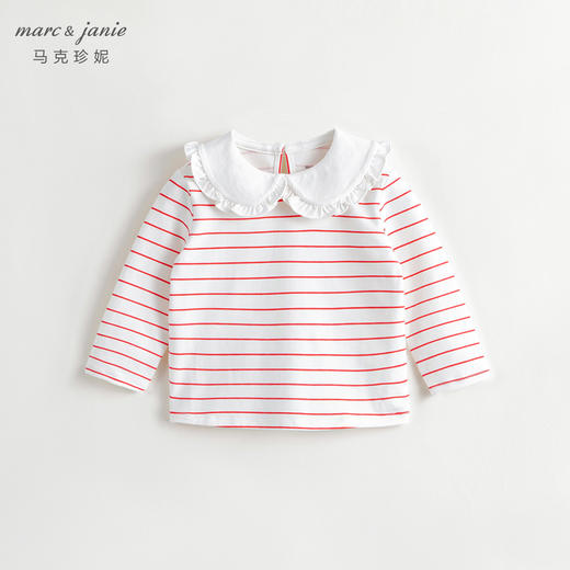 马克珍妮秋装新款 女童花边娃娃领条纹长袖T恤 儿童打底衫231523 商品图3