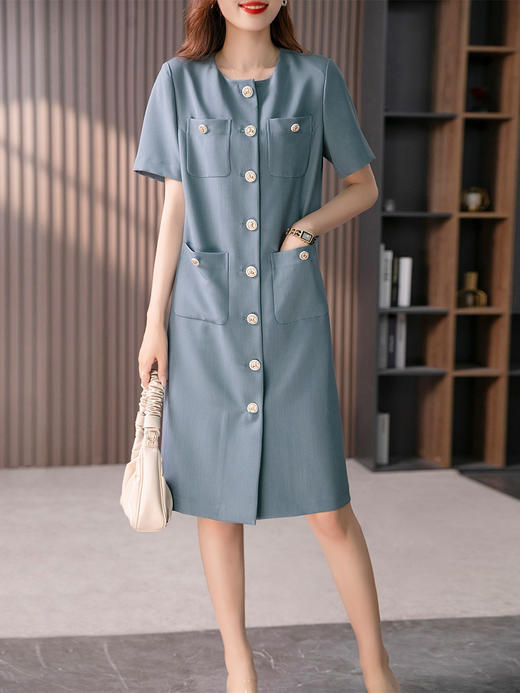 YX【定制25天】设计感小香风直筒连衣裙女2024夏季新款法式小个子显瘦中长裙 商品图3