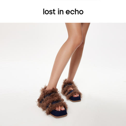 [断码]lost in echo秋季新款设计师款毛拖魔术贴厚底增高毛茸茸拖鞋女 商品图3