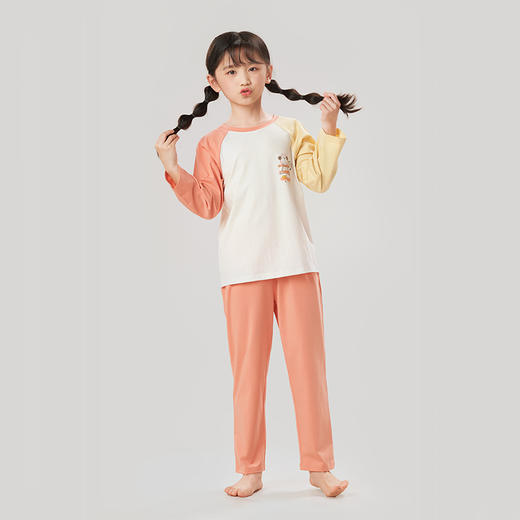 都市丽人眯雅佳26支棉质单面童装棉质薄款长袖长裤类家居服套装JH32A9 商品图0