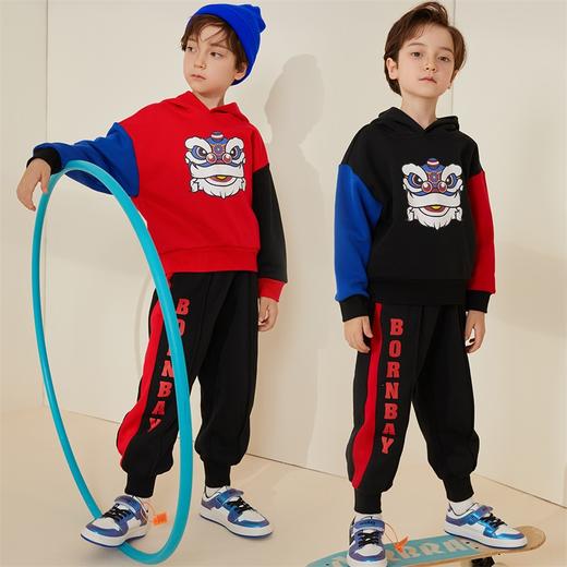 贝贝怡秋季新品男童加绒卫衣儿童中国风舞狮连帽上衣223S3084 商品图2