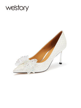 westory2023年秋季新款法式优雅蝴蝶结水钻婚鞋时尚气质高跟W23CE73051