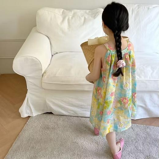 【流行和时尚的结合！韩国童装女童洋气花朵吊带连衣裙】舒适柔软亲肤透气，凉爽不闷热，无束缚，显得更加乖巧可爱萌趣，韩版童装女童连衣裙夏季儿童长裙女宝宝公主裙 商品图1