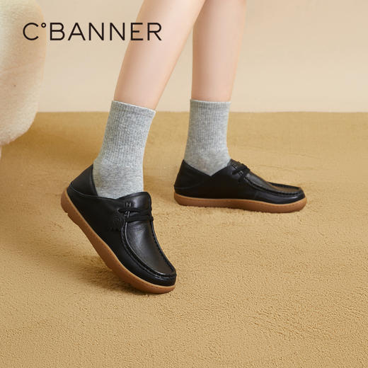 千百度两穿乐福鞋女秋季真皮豆豆鞋休闲平底舒适小皮鞋A23422160 商品图1