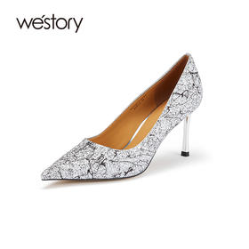 westory优雅法式闪耀婚鞋尖头气质名媛风高跟鞋W23CE73041