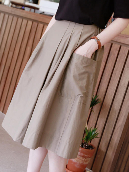 YX【定制7天】FSW半身裙女中长款2024秋季新款韩版显瘦高腰大摆a字裙卡其色 商品图2