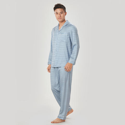 都市丽人都市锋尚好睡好眠男士睡衣色丁提花丝质薄款长袖长裤类家居服套装FH31H6 商品图1