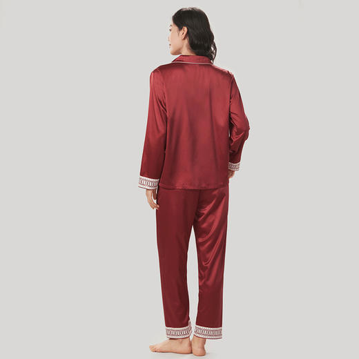 都市丽人好睡好眠女士睡衣哑光弹力色丁丝质薄款长袖长裤类家居服套装新年本命年红品LH31J5 商品图6