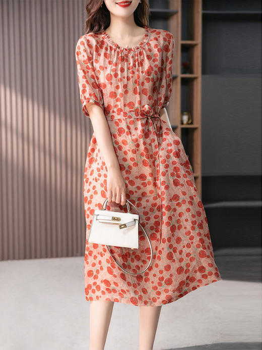 YX【现货7天】显瘦法式苎麻连衣裙女2024夏季新款设计感小众减龄碎花长裙子 商品图3