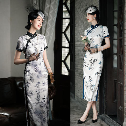 GX老上海复古国风改良新中式长款旗袍2023夏季新款女士宴会日常旗袍 商品图1