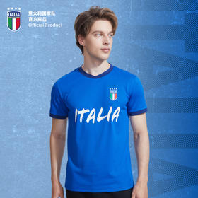 意大利国家队官方商品 | 时尚复古字母速干运动透气球迷蓝短袖T恤