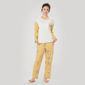 都市丽人生活家居女士睡衣单面无尘棉棉质薄款长袖长裤类家居服套装LH32L1