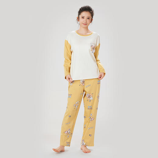都市丽人生活家居女士睡衣单面无尘棉棉质薄款长袖长裤类家居服套装LH32L1 商品图0
