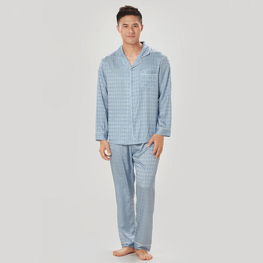 都市丽人都市锋尚好睡好眠男士睡衣色丁提花丝质薄款长袖长裤类家居服套装FH31H6 商品图0