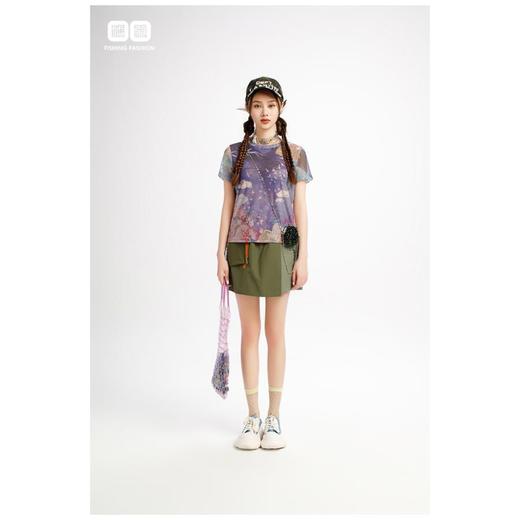 南二楼渔女装2023年夏季网纱印花针织上衣FGHB2031 商品图0