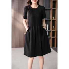 YX【定制17天】设计感小众风琴褶短袖连衣裙女2024夏季新款小个子显瘦中长裙