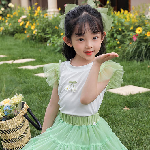 贝贝怡夏季儿童女宝宝夏装衣服时尚轻薄女孩短袖花边T恤飞袖上衣 商品图2