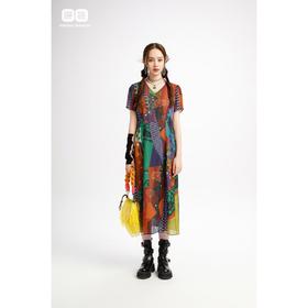 南二楼渔女装2023年夏季微绉V领印花连衣裙FGHB0035