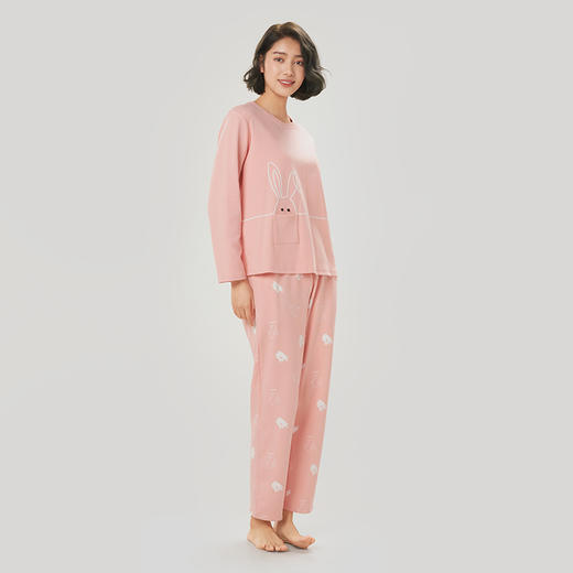 都市丽人生活家居女士睡衣26支CVC单面棉质薄款长袖长裤类家居服套装LH32M7 商品图2