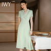 IWY/ 夏季绿色西装连衣裙短袖不规则中长款褶皱小众设计感薄西装裙Q897 商品缩略图1