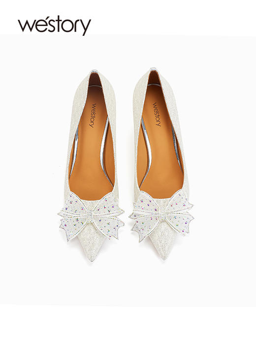 westory2023年秋季新款法式优雅蝴蝶结水钻婚鞋时尚气质高跟W23CE73051 商品图2