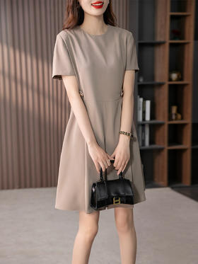 YX【定制17天】小个子短袖连衣裙女夏2024新款设计感收腰显瘦中长款百褶裙