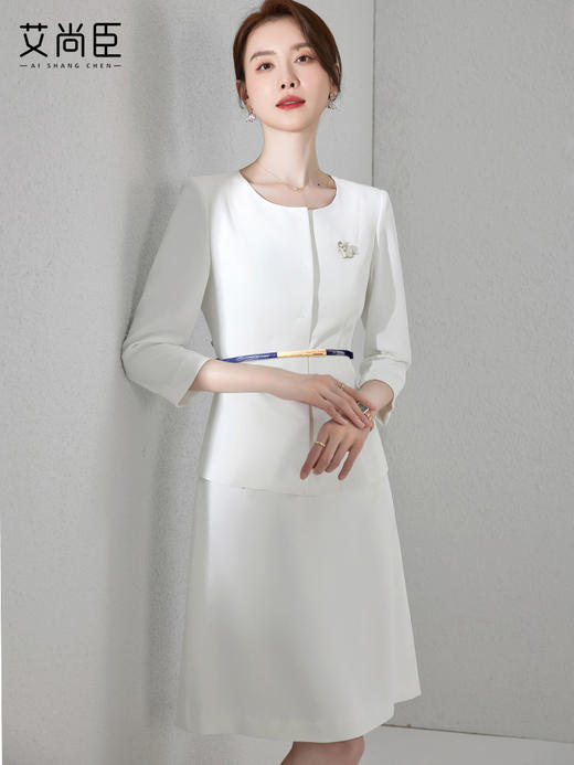 艾尚臣高端职业套装女时尚气质幼儿园幼师工作服薄款圆领西装套裙 商品图0