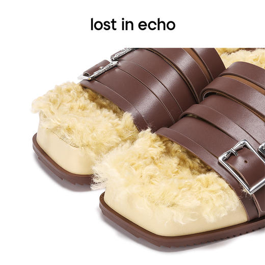 lost in echo设计师款金属多扣带毛毛厚底拖鞋女款 商品图4