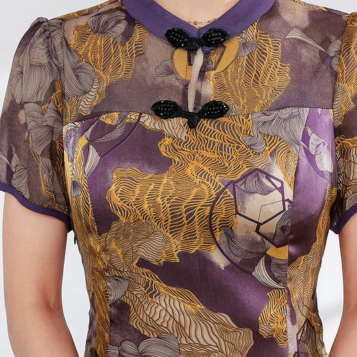 QYM-23TA52-Y复古旗袍裙夏季新款短袖裙中长款印花裙时尚气质妈妈装连衣裙 商品图3