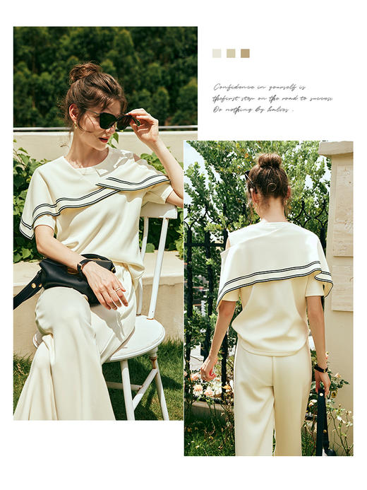 OLrain欧芮儿法式圆领套头卫衣女夏季2023年新款时尚露肩轻薄上衣 商品图2