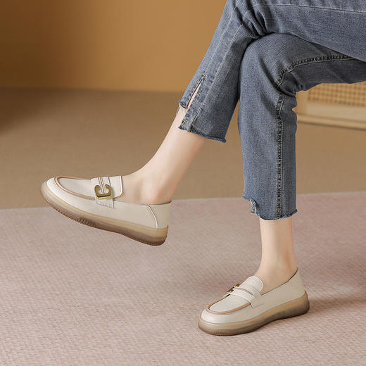 ZHR女鞋休闲小香风乐福鞋女2023新款百搭洋气厚底英伦风小皮鞋女 商品图2
