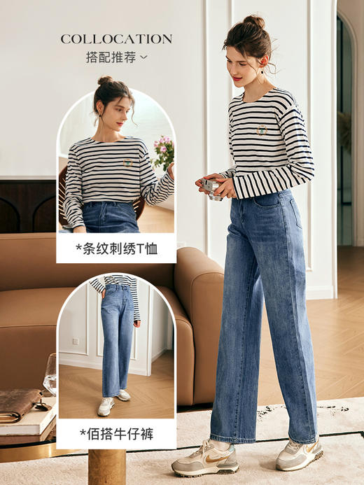 OLrain欧芮儿法式浅色牛仔裤女夏季2023新款高腰简约直筒阔腿长裤 商品图3