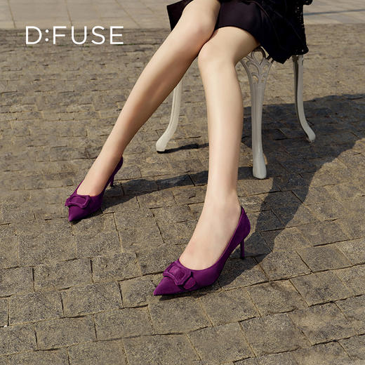 Dfuse迪芙斯秋款羊反绒尖头几何扣高跟鞋单鞋DF33111070 商品图7