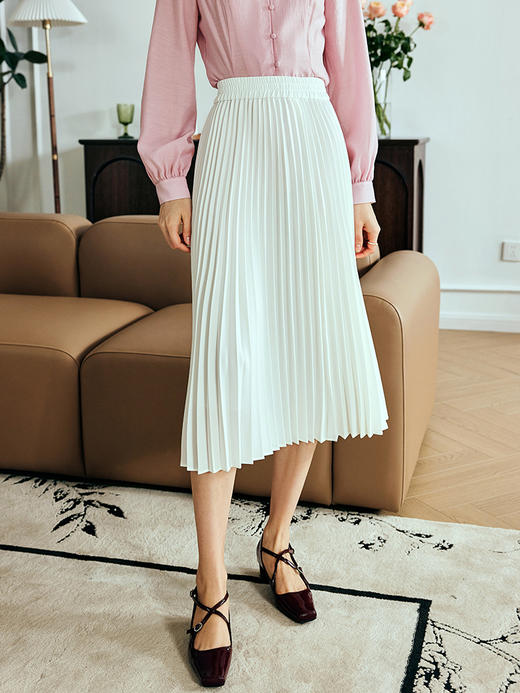 OLrain欧芮儿法式米白色半身裙女夏季2023年新款高腰百褶直筒裙子 商品图2