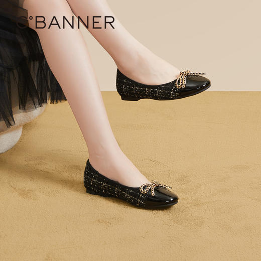 千百度小香风单鞋秋季平底拼接晚晚鞋浅口休闲舒适女鞋A23461005 商品图0