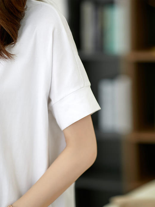 YX【现货7天】短袖t恤女2024夏季新款拼接韩版纯棉白色T恤宽松显瘦打底上衣 商品图3