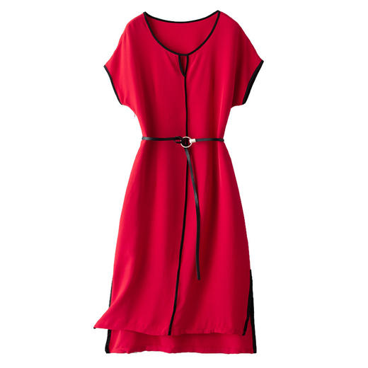 ASE 23035拼色桑蚕丝裙侧开叉修身真丝连衣裙 商品图4