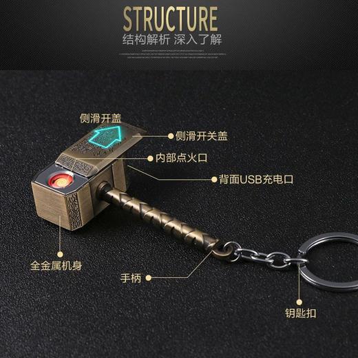 迷你金色雷神之锤挂件USB充电防风打火机个静音男女礼物点烟器 商品图3