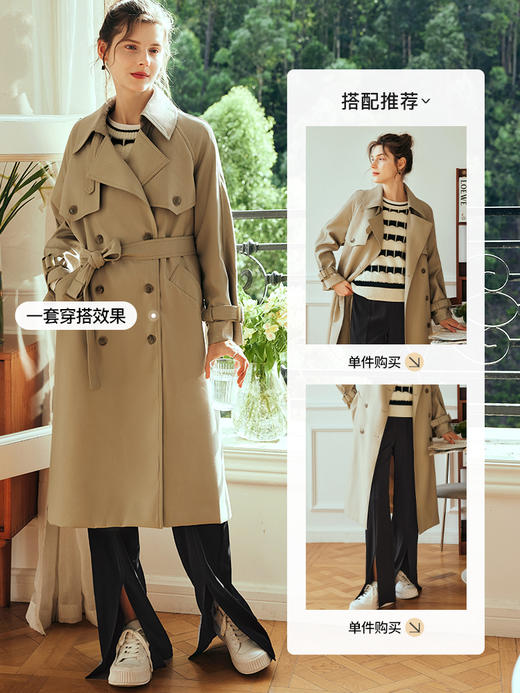OLrain欧芮儿法式卡其色风衣外套女夏季2023新款宽松英伦中长大衣 商品图3