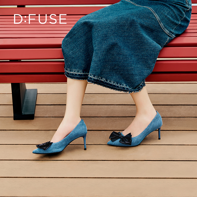 Dfuse迪芙斯秋款尖头蝴蝶结细跟高跟鞋单鞋女DF33111223