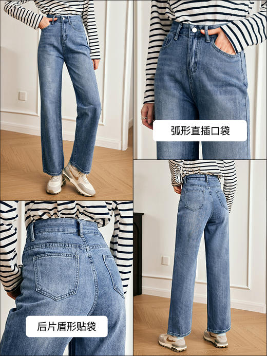 OLrain欧芮儿法式浅色牛仔裤女夏季2023新款高腰简约直筒阔腿长裤 商品图1