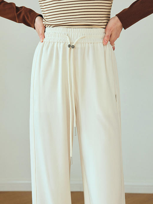 OLrain欧芮儿法式坑条针织休闲裤女夏季2023新款高腰直筒垂感长裤 商品图2