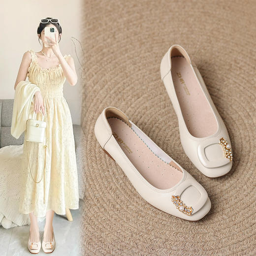 ZHR女鞋休闲小香风浅口单鞋女气质法式晚风软皮一脚蹬懒人鞋外穿 商品图0