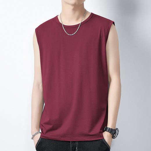 莫代尔冰丝背心男夏季薄款无袖T恤速干运动健身纯色外穿坎肩坎袖_HLY 商品图10