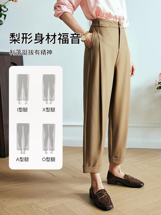 OLrain欧芮儿法式咖色西装休闲裤女夏季2023年新款高腰直筒九分裤 商品图0