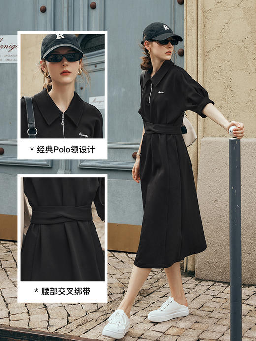 OLrain欧芮儿法式黑色POLO连衣裙女夏季2023年新款收腰设计感裙子 商品图1