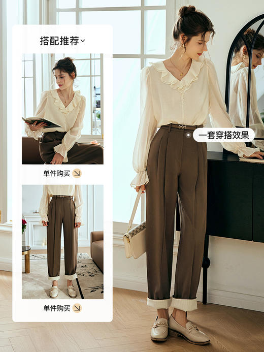 OLrain欧芮儿法式奶杏色蕾丝雪纺衫女夏季2023年新款宽松温柔小衫 商品图3