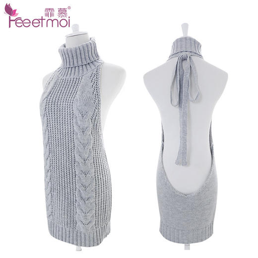 【霏慕】女式工口情趣毛衣情趣内衣高领露背镂空针织衣外贸批发7904 商品图4